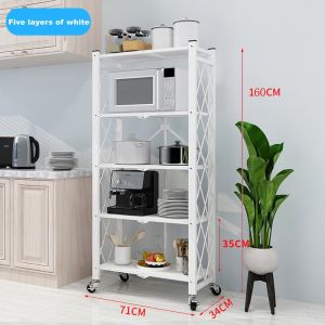 【Local Spot】Foldable metal storage rack Foldable Kitchen rack 3/4/5 Folding storage rack with wheels to move and fix the storage rack