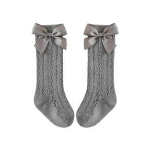 Toddler Girls Bow Knot Mesh Knee High Socks 100% Cotton Soft Breathable Children Long Socks