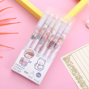 6Pcs/Set Cute Ballpens Set 0.5mm Black Gel Pen For Writing School Office Supply Stationery Student