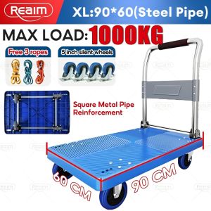 REAIM Foldable Platform Hand Truck Heavy Duty 500kg Capacity 4 Wheels Portable Push Cart for Warehouse Home Moving