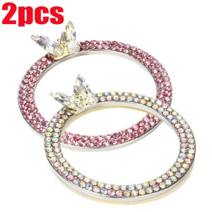 2Pcs Car Universal One Click Start Decorative Ring Rhinestone Diamon Stickers Bling Double Row Crystal Butterfly Decorative Hoop