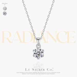 Le Silber Co. S925 Sterling Silver - Radiance Solitaire Moissanite Necklace - 0.5ct / 1Carat
