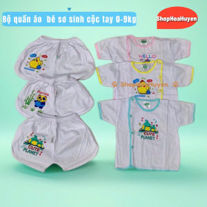 Combo 5 Bộ quần áo Cộc Tay sơ sinh bé trai bé gái cài cúc lệch Chất 100% Cotton Bossini 0-9kg có tách lẻ 3 bộ