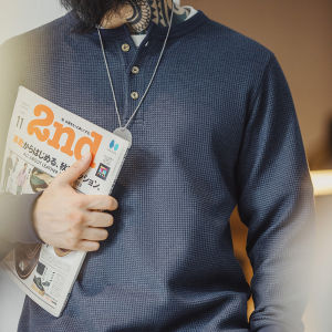 Maden Vintage Navy Blue Waffle Henley Shirt for Men Long Sleeve Slim-fit T-shirts Spring Bottom Knit Sweater Crew Neck T Shirt2026