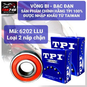 Vòng bi Bạc đạn TPI 6202 LLU. Loại có 2 nắp chặn bằng nhựa tổng hợp. Sản phẩm chính hãng của TPI nhập khẩu từ Đài Loan.