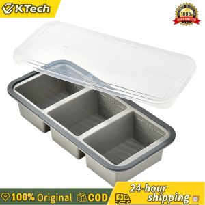 【Free Shipping】 Large Silicone Ice Cube Tray with Lid for Freezing Broth and Soups Stackable Leakproof Food Storage Container for Meal Prep and Freezing