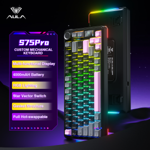 AULA S75 Pro Tri-mode Customized Mechanical Keyboard With Display Screen Wired/Bluetooth/2.4G Connection Hot Plug Game Keyboard RGB Light Adjustable For games/offices