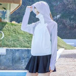 UPF50+🌈(F001) เสื้อคลุมกันแดด ผ้านุ่มนิ่มเย็น เสื้อคลุมออกกำลังกาย ป้องกันแสง uv แบบมีฮู้ด ผ้าเย็น ระบายอากาศดี สีทูโทน