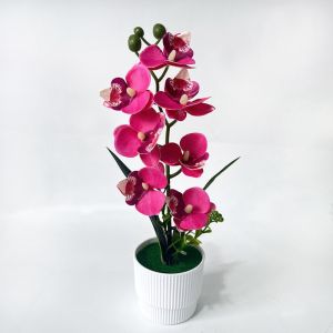 MASTERYX with White Pot Artificial Orchid Potted Flower 7 Heads Pink Simulated Flower Butterfly Orchid Potted Multi-Bloom Artificial Faux Plants Home Decor