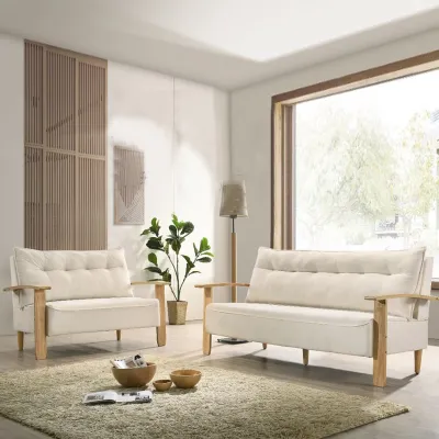 Furniture Direct YOMI Muji Style 2+3 Seater Solid Rubber Wood Sofa Set-Natural