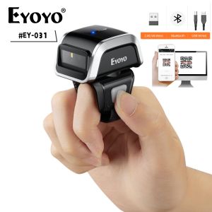 Eyoyo Bluetooth 2D Wearable Barcode Scanner with Bluetooth & 2.4GHz Wireless & USB Wired Connection Portable Mini Finger Bar Code Reader Work with Windows Mac OS Android