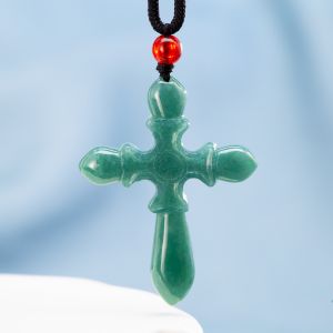 Natural A-grade Jade Light Blue Cross Pendant for Lucky Women with Certificate