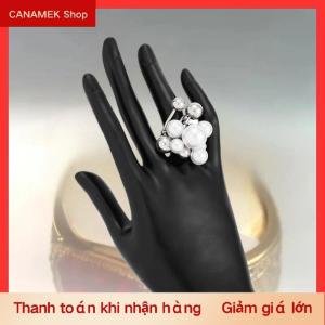 CS Hợp thời trang kim loại đính cườm bóng ngọc trai nhẫn cho phụ nữ độc đáo phóng đại Đảng trang sức quà tặng ngón tay phụ kiện