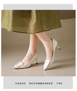 [Free Shipping] Elegant WomenS Beige High Heels Stiletto Heels Autumn New Collection Pointed Toe Soft Leather Professional WomenS Shoes 297219Y