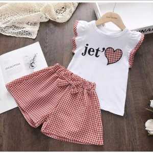 SET RUFFLE TARTAN COMBINASI ANAK PEREMPUAN / SETELAN ANAK JET LOVE 1-4 TAHUN