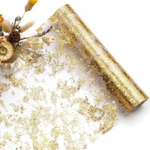 PHYSILOLOGY UNINHABITED86ED8 Sparkle Metallic Table Runner Foil Mesh Roll Glitter Sequin Christmas Table Runner Silver Snowflake Flag Tablecloth Wedding
