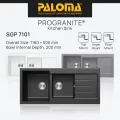 PALOMA SGP 7101 Kitchen Sink Bak Cuci Piring Dapur Progranite 2 Bowl Topmount Undermount Pro Granite Granit Quartz Top Under Mount Black Grey Gray White Hitam Abu Putih 7101BC 7101GS 7101WR. 