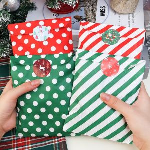 24Pcs Christmas Paper Treat Bags Polka Dot Striped Pattern Candy Buffet Bags with Stickers for Xmas Party Favor Paper Gift Bags