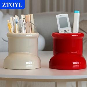 [COD] ZTOYL บูทสีแดงที่ใส่ปากกาตกแต่งคริสต์มาสอเนกประสงค์ที่จัดโต๊ะแปรงแต่งหน้าที่วางบนโต๊ะสำนักงานศิลปะที่เก็บอุปกรณ์