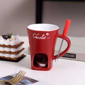 Ceramic fondue Cup Chocolate fondue cup Fork Mini heater Ice cream pot Chocolate melting cup