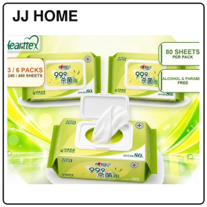 【JJ HOME】 【3/6Packs】心相印Hearttex Antibacterial Wet Wipes 80 Sheets Alcohol-Free Personal Cleansing Wipes