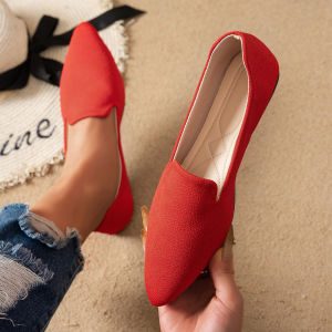Large-size Single Shoe Womens Spring and Autumn New Casual Flat Pointed Toe One-footed Bean Shoe Girl