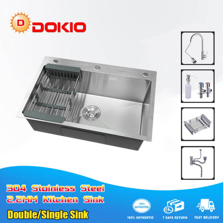 DOKIO Stainless Steel Kitchen Sink makapal Lababo with faucet 3.0mm ...