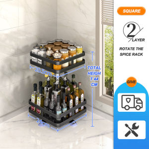 Rotatable spice rack for kitchen  Countertop spice rack  Multifunctional kitchen storage rack   Rempah Dapur