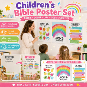 Childrens Bible Poster Childrens Classroom Poster Religious Educational Wall Christian Teaching Posters 儿童圣经海报儿童教室海报