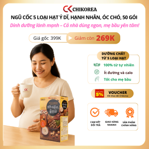 Bột Ngũ Cốc 5 loại hạt ý dĩ quả óc chó hạt hạnh nhân Damtuh Hàn Quốc - Date mới Hộp lớn 50 Gói CHIKOREA