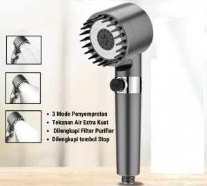Kepala Shower Kamar Mandi Saringan Bawaan 3-Mode Hand Shower Dapat Menyesuaikan Tekanan Air - CT