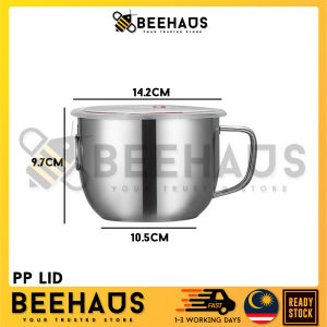 BEEHAUS Stainless Steel Instant Noodle Bowl With Lid Lunch Box Student Instant Noodle Cup Handle Rice Bowl Induction Cawan Mangkuk Mi