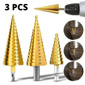 MATA BOR SPIRAL TITANIUM 3PCS MATA BOR BESI KAYU KERUCUT PAGODA PIRAMID CONE DRILL HOLE SAW