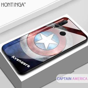 Hontinga Phone Case For Huawei Y9 Prime 2019 Case Marvel Avengers Superhero Ironman Spiderman Shockproof Back Tempered Glass TPU Protective Casing cover