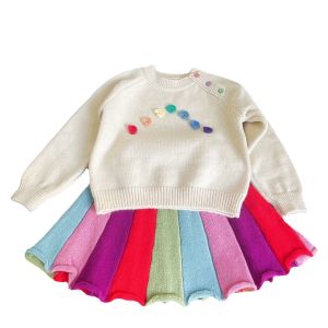 (LOLI-JKT) BS-395 STELAN ANAK CEWEK CREAM RAINBOW ATASAN+ROK SIZE 100-140