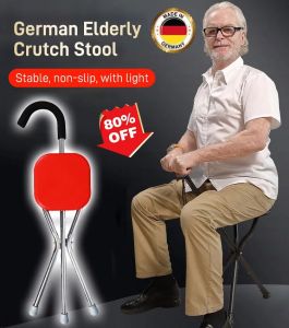 Stainless Steel German Foldable Cane Chair Adjustable Walking Stick Lightweight Portable Elderly Mobility Aid