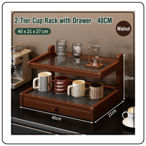 【JJ HOME】Acrylic Desktop Cup Rack / Multi-Tier Countertop Organizer / Light Pine or Walnut Cup Display Shelf