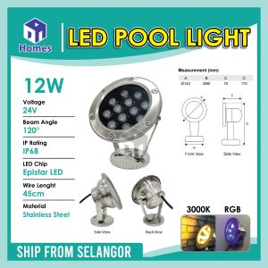 Underwater Light IP68 Led Outdoor Waterproof Colorful Water Spotlight Swimming Pool Light Fountain Light 12W/24W