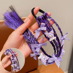 Gelang Rambut Palsu 库洛米假发辫子发圈 Cute Kuromi Wig Braid Hair Tie 甜酷卡通麻花辫可爱公主发绳 Lovely Wig Hair Accessory