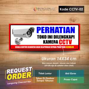 STIKER PERHATIAN TOKO INI DILENGKAPI KAMERA CCTV + LAMINASI KODE CCTV-02 MERAH