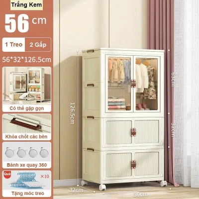 Tủ quần áo gấp gọn cho bé 2 cánh mờ 2 tầng/ 3 tầng/ 4 tầng