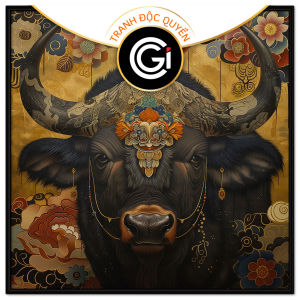 Tranh con trâu trừu tượng tranh treo tường dán tường trang trí hiện đại treo phòng khách nội thất. CGI-633