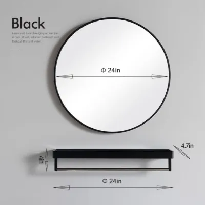 16/20 Inch Black Round Wall Mirror Bathroom Mirror Wall Mirror Decor No Punching Wall Mounted Circle Mirror Large Black Metal Frame Round Mirrors for Bathroom Living Room Bedroom and Dining Room