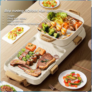Nồi lẩu nướng điện  2 ngăn Đa Năng AORAN Bếp Điện 2 in 1 Hà Quốc Chống Dính Nồi Lẩu Nướng Không Khói Chính Hãng nổi lẩu cao cấp công suất 2200w chống dính tốt