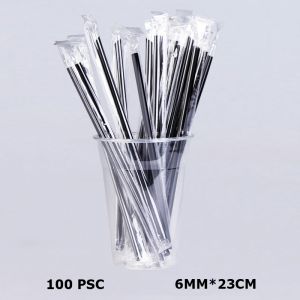 100pcs thin 6mm  23cm Drink Milktea Straw Sago Straw water straw Black drinking straw juice straw