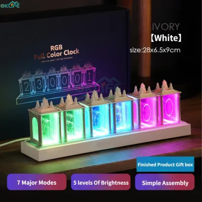 [OKLIFE. SG]Nixie Tube Style Digital Clock with RGB Lighting Multiple Display Modes for Gaming Room & Office Decor