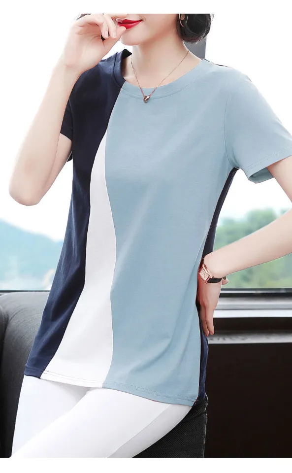 Casual Women T-shirts New Summer 2021 Short Sleeve Round Neck Loose Tops  for Women Color Matching Causal T-shirt