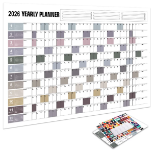 2026 Complete Year Wall Calendar with Clear Hanging Labels Annual Overview Monthly Focusing Pages for Home School Office
