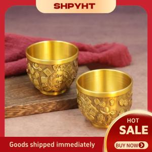 SHPYHT Brass Fu Bát Máy tính để bàn may mắn trang trí nội thất Tay Chạm Khắc Brass uống cup kho báu Bát kim loại tạo tác Quà Tặng