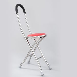 【Sea-Lion】2 in 1 Chair Adjustable Cane Chair Stool Seat Portable Crutch ~ Foldable Elderly Care Walking Cane Stick Stainless steel Folding Cane with Seat Tongkat Kerusi Stool Crutch Quad pod Stick Chair
